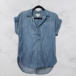 J.Crew Chambray Popover Top V-Neck Short Sleeve Size 4